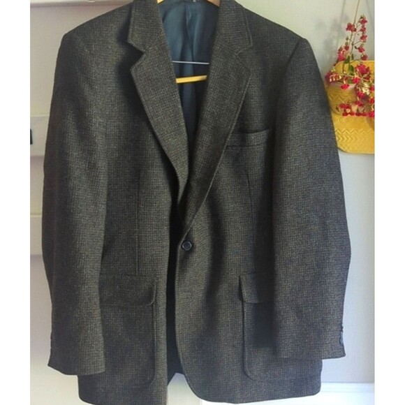 Men's VTG Imperial by Haggar Dark Grey Tweed Sports Coat 44" Wool 2 button - Picture 2 of 11